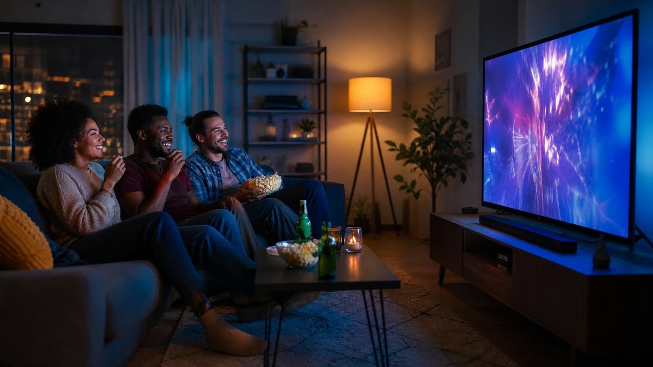 Casal assistindo IPTV com qualidade 4K